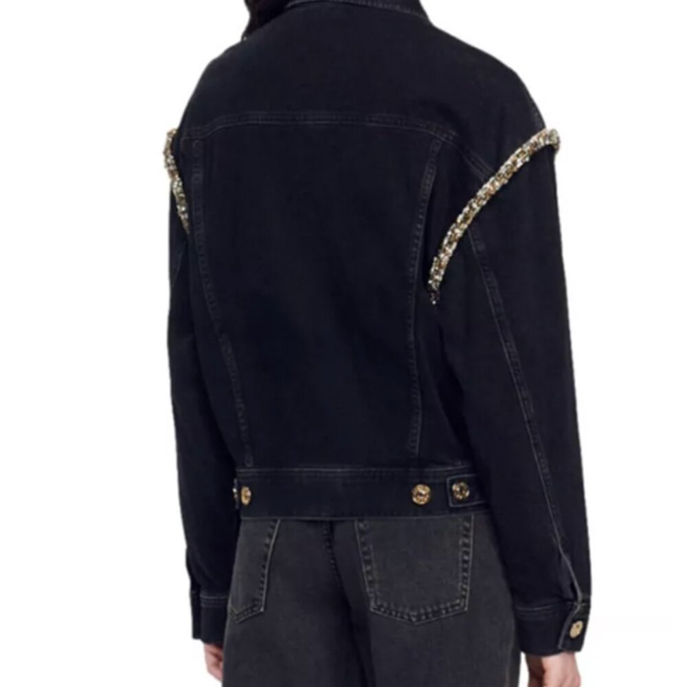 Sandro Paloma Embellished Faded Denim Jacket - Size 38 (6 US) - Picture 3 of 5